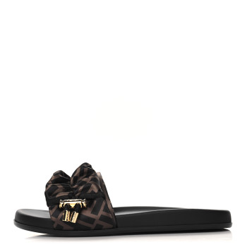 FENDI Satin FF Fendi Feel Slide Sandals 40 Tobacco Black