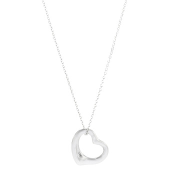 TIFFANY Sterling Silver 22mm Elsa Peretti Open Heart Pendant Necklace