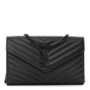 SAINT LAURENT Grain De Poudre Matelasse Chevron Monogram Monochrome Chain Wallet Black