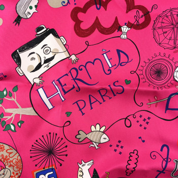 HERMES Silk Les Confessions Scarf 90 Fuchsia