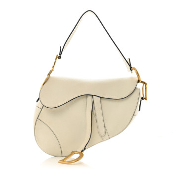 CHRISTIAN DIOR Grained Calfskin Saddle Bag White