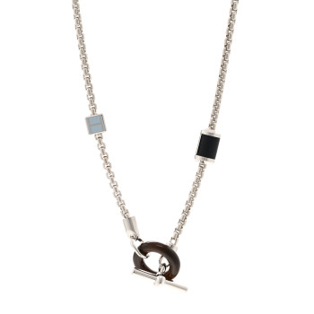 HERMES Palladium Buffalo Horn Swift Meli-Melo Necklace Bleu Lin
