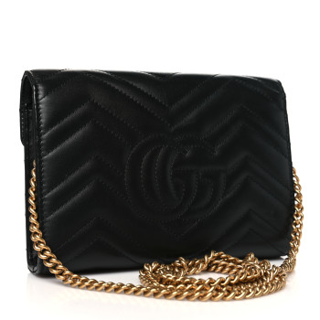 GUCCI Calfskin Matelasse GG Marmont Chain Wallet Black