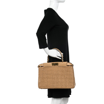 FENDI Nappa Matisse Intreccio Medium Peekaboo Iconic Satchel Durian