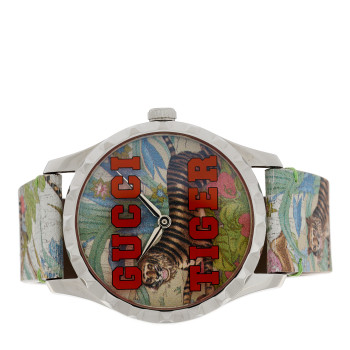 GUCCI Stainless Steel Calfskin 38mm Tiger Quartz Watch