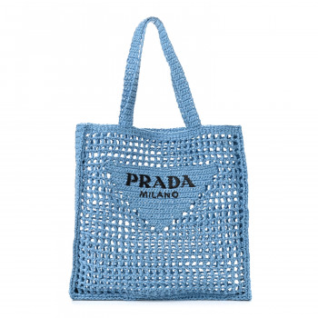 【PRADA】ラフィア クロシェ バッグ ☆Prada☆ロゴ入り ラフィア風 クロシェ トートバッグ (PRADA