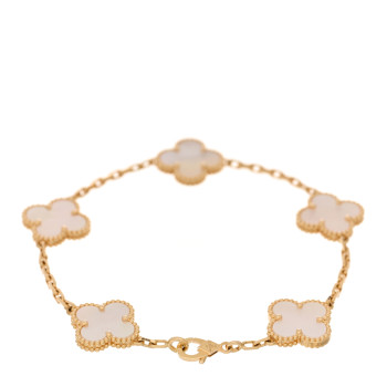 VAN CLEEF & ARPELS 18K Yellow Gold Mother of Pearl 5 Motifs Vintage Alhambra Bracelet