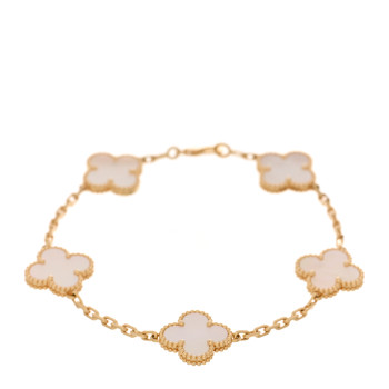 VAN CLEEF & ARPELS 18K Yellow Gold Mother of Pearl 5 Motifs Vintage Alhambra Bracelet