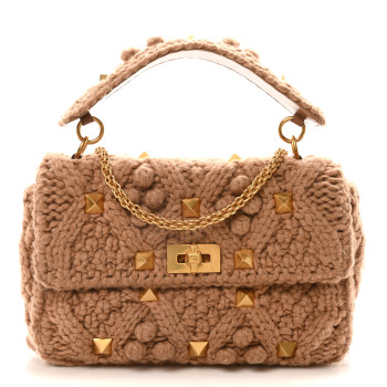 VALENTINO GARAVANI Cashmere Large Roman Stud Shoulder Bag Beige