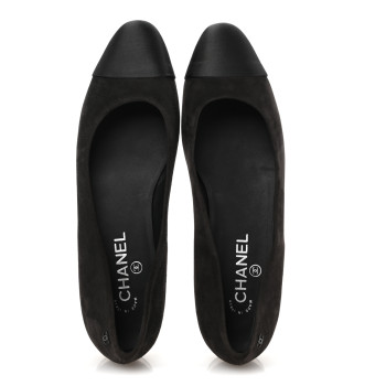 CHANEL Suede Satin Cap Toe Ballerina Flats 40 Grey