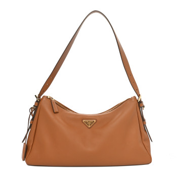 PRADA Soft Calfskin Large Aimee Shoulder Bag Caramel