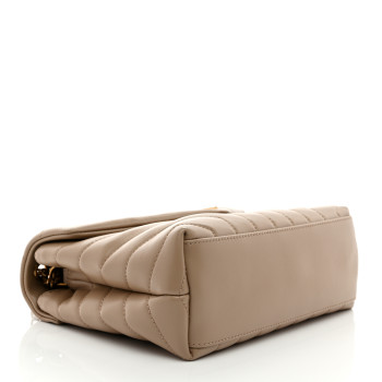 SAINT LAURENT Calfskin Y Quilted Monogram Small Loulou Chain Satchel Dark Beige