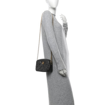 CHANEL Metallic Calfskin Pearl Quilted CC Mini Camera Case Ruthenium