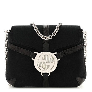 GUCCI Satin Lizard Crystal Mini Interlocking G Shoulder Bag Black