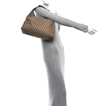 GUCCI Monogram Medium Horsebit Chain Hobo Dark Brown