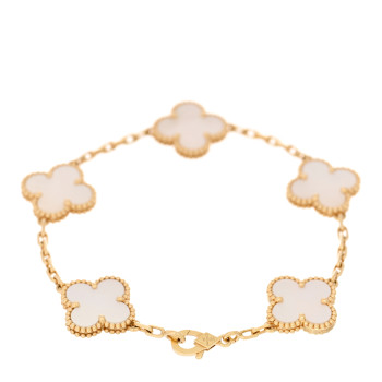 VAN CLEEF & ARPELS 18K Yellow Gold Mother of Pearl 5 Motifs Vintage Alhambra Bracelet