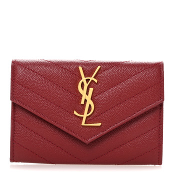 SAINT LAURENT Grain De Poudre Matelasse Chevron Small Monogram Envelope Wallet Opyum Red