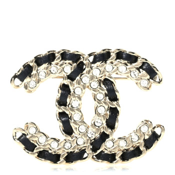 CHANEL Lambskin Crystal Vintage Allure CC Chain Brooch Black Gold