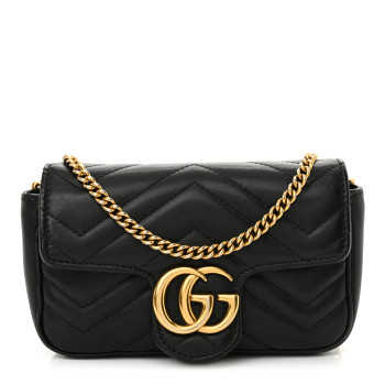 GUCCI Calfskin Matelasse Super Mini GG Marmont Shoulder Bag Black