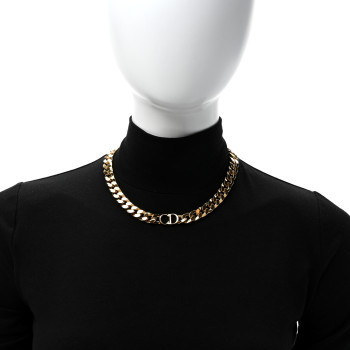 CHRISTIAN DIOR Metal CD Choker Necklace Gold