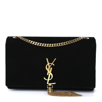 SAINT LAURENT Velvet Medium Monogram Kate Tassel Shoulder Bag Black