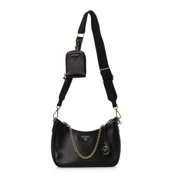 PRADA Saffiano Lux Re-Edition 2005 Shoulder Bag Black