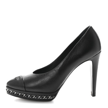 CHANEL Lambskin CC Cap Toe Platform Chain Pumps 39 Black