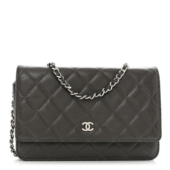 CHANEL Caviar Quilted Wallet On Chain WOC Dark Grey