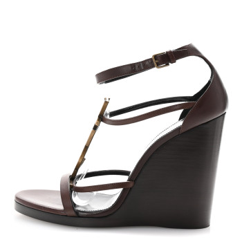 SAINT LAURENT Calfskin Cassandra 105 Wedges 40 Moro