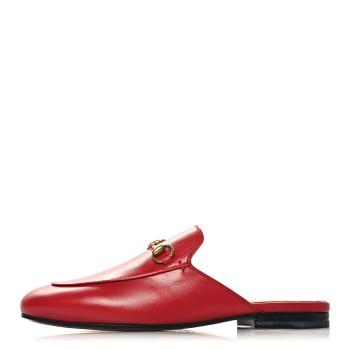 GUCCI Malaga Kid Womens Princetown Slippers 37 Hibiscus Red