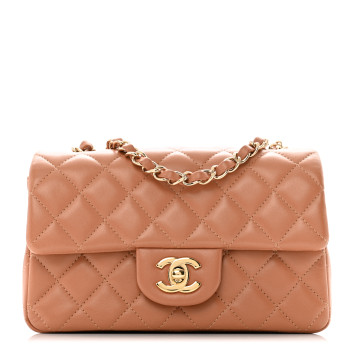 CHANEL Lambskin Quilted Mini Rectangular Flap Brown
