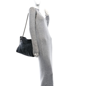 SAINT LAURENT Crinkled Calfskin Matelasse Monogram Medium Niki Shopper Tote Black