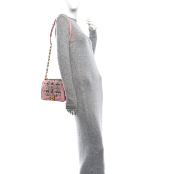 CHANEL Iridescent Tweed Lambskin Medium Boy Flap Pink