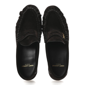 SAINT LAURENT Suede Le Loafer 15 Penny Slippers 37 Dark Chocolate
