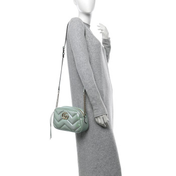 GUCCI Iridescent Nappa Chevron Matelasse Small GG Marmont Chain Shoulder Bag Iridescent Salvy Green