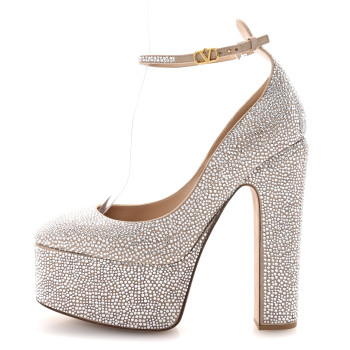 VALENTINO GARAVANI Crystal Suede Tan-Go 55/155mm Platform Pumps 41 Rose Cannelle