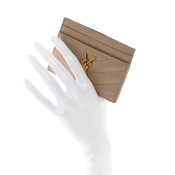 SAINT LAURENT Grain De Poudre Matelasse Chevron Monogram Credit Card Case Nude Powder