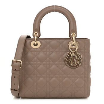 CHRISTIAN DIOR Lambskin Cannage Medium Lady Dior Warm Taupe