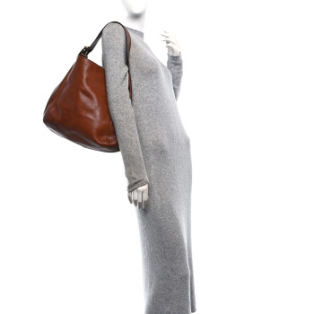 GUCCI Washed Soft Calfskin Ribot Horse Heads Hobo Marrone Medio