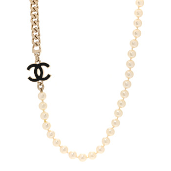 CHANEL Pearl Resin CC Choker Necklace Gold White Black