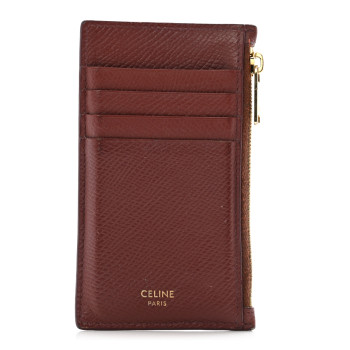 CELINE Grained Calfskin Zipped Card Holder Grenat