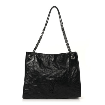 SAINT LAURENT Crinkled Calfskin Matelasse Monogram Medium Niki Shopper Tote Black