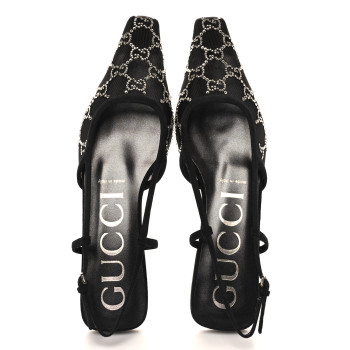 GUCCI Tela Retino Kid Scamosciato Crystal GG Monogram Square Demi Ballet Flats 38.5 Black