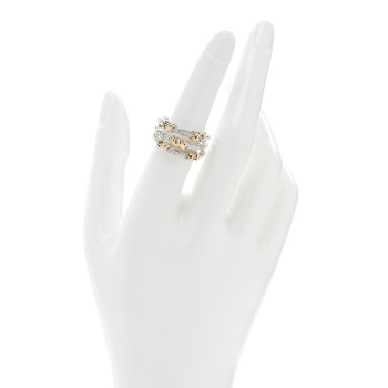 DAVID YURMAN Sterling Silver 18K Yellow Gold Diamond Petite Helena Wrap Three Row Ring 54 6.75