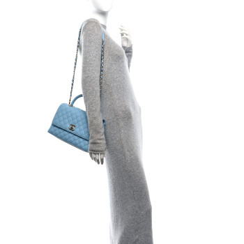CHANEL Caviar Quilted Small Coco Chain Handle Flap Blue