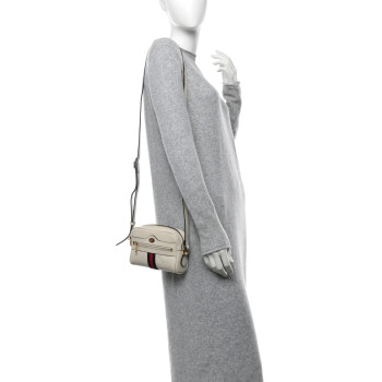 GUCCI Textured Dollar Calfskin Web Mini Ophidia Shoulder Bag Mystic White