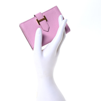 HERMES Chevre Mysore Bearn Card Holder Wallet Mauve Sylvestre