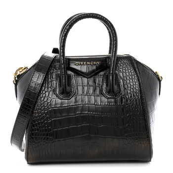 GIVENCHY Calfskin Crocodile Embossed Mini Antigona Black