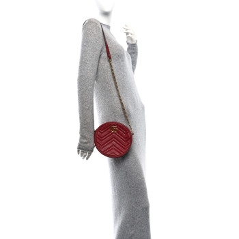 GUCCI Glazed Calfskin Matelasse Heart Mini GG Marmont Round Shoulder Bag Romantic Cerise