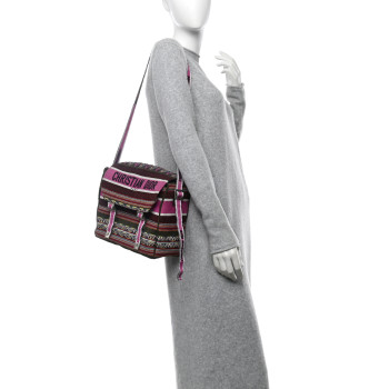 CHRISTIAN DIOR Canvas Embroidered Diorcamp Messenger Vert Multicolor